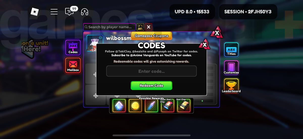 Active Anime Vanguards codes Roblox Anime Vanguards rewards
