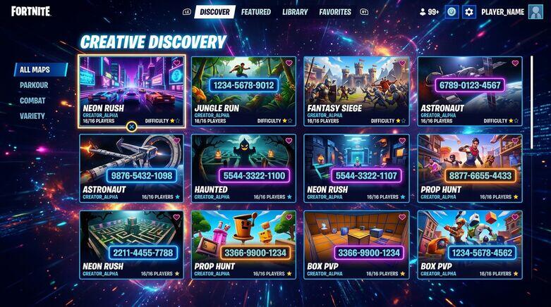 Fortnite map selection Fortnite creative maps