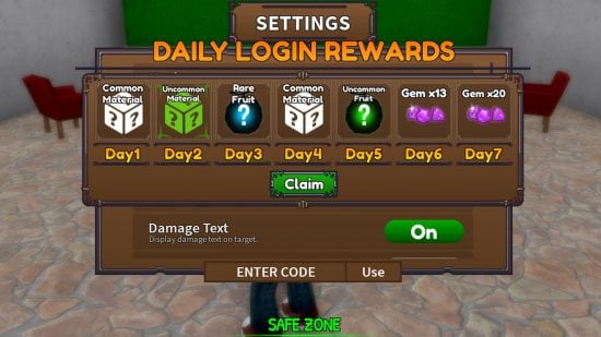 How to redeem codes in King Legacy King Legacy menu