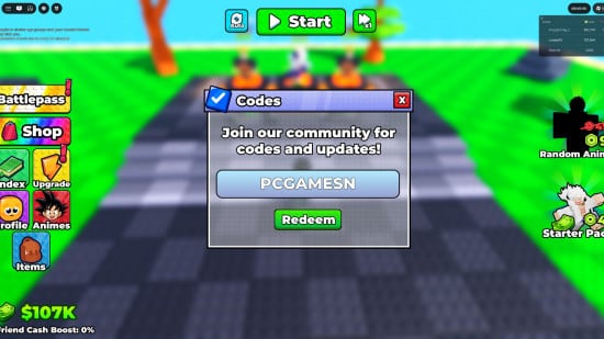 Code redemption menu in Roblox Codes menu in Defend Your Base With Anime